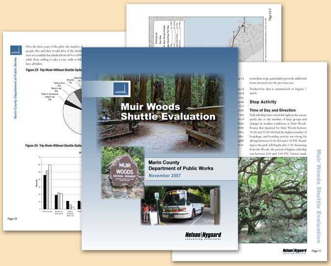 Muir Woods Shuttle Evaluation - created layout, edited pictures, charts, and maps.